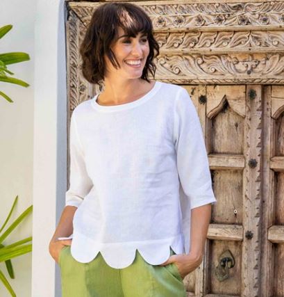 See Saw 100% Linen Scallop Hem Top