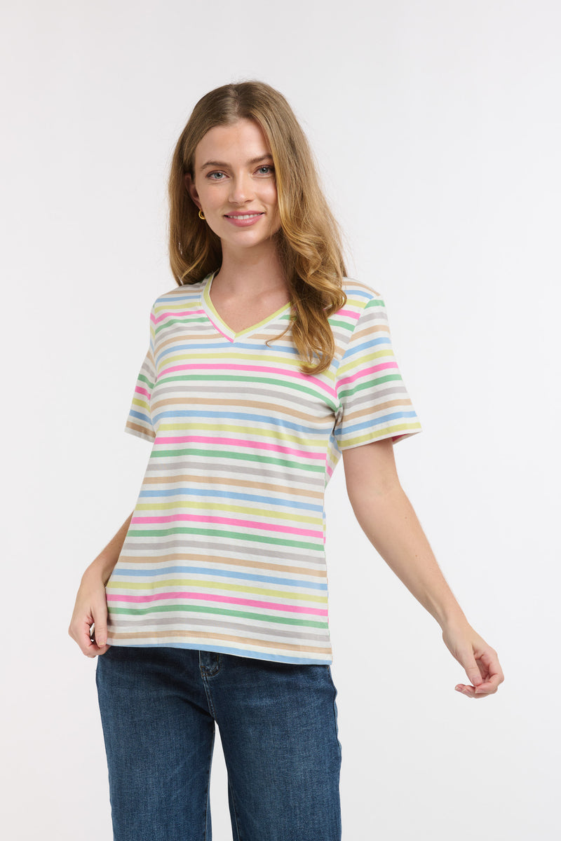 Basic 123 V Neck Stripe Tee