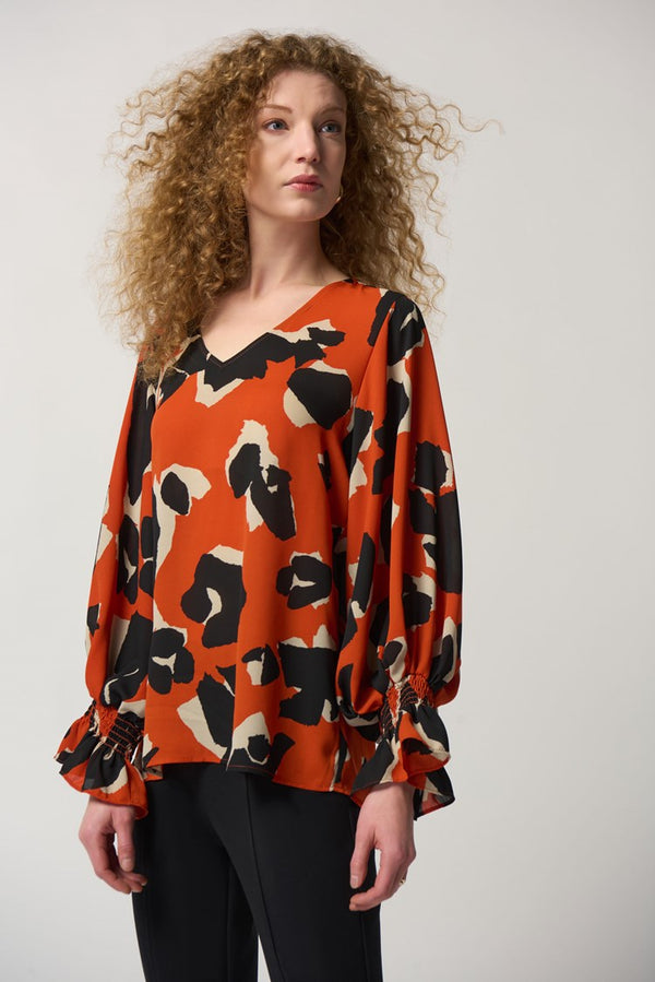 Joseph Ribkoff V-Neck Puff Sleeve Top