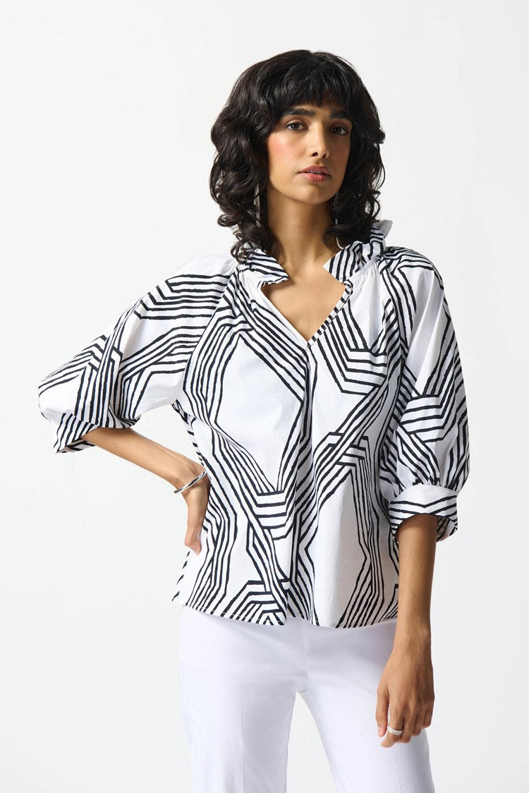 Joseph Ribkoff Stretch Poplin Geometric Print Top