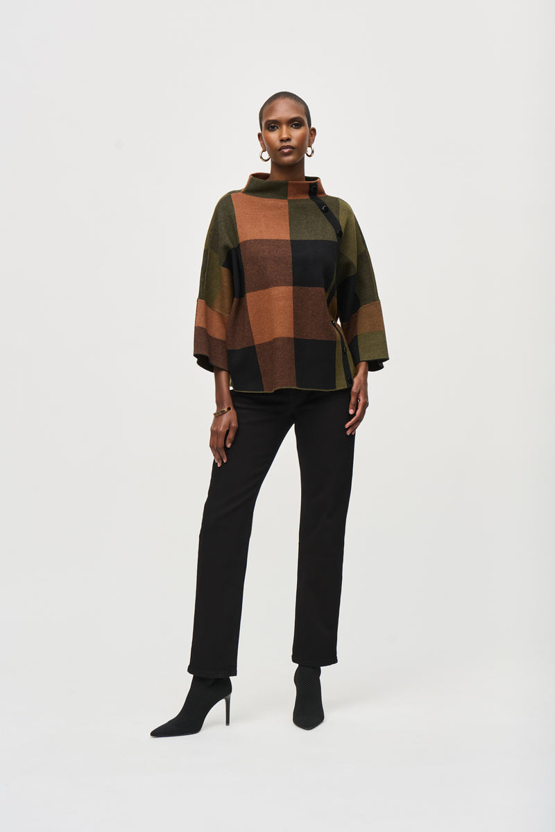 Joseph Ribkoff Plaid Jacquard Sweater Knit Top