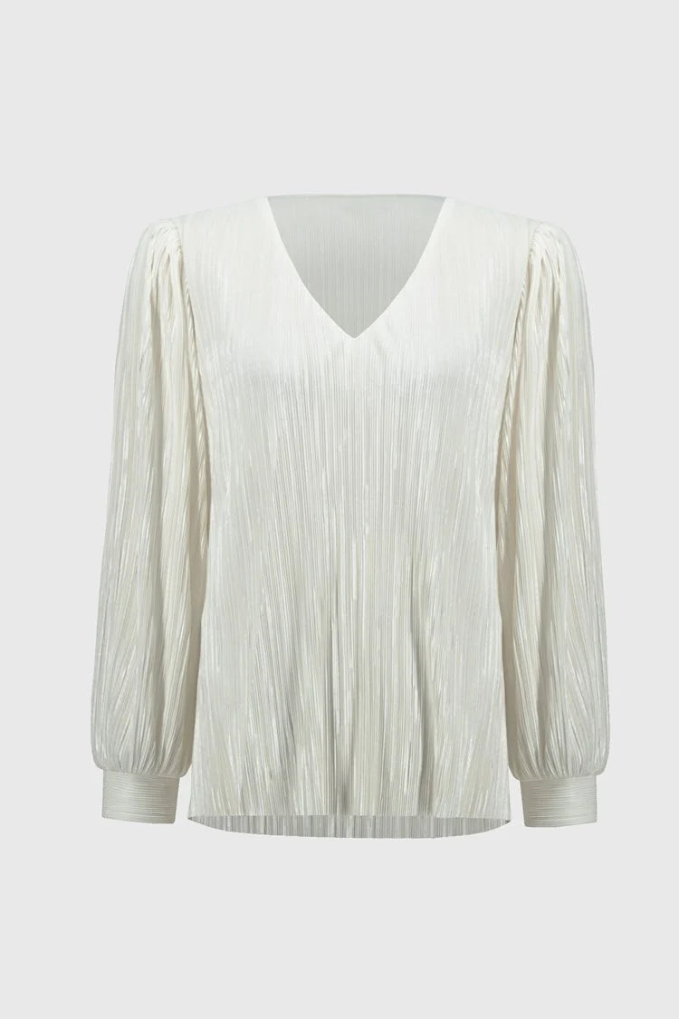 Joseph Ribkoff Pleated Knit Boxy V-Neck Top