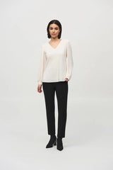 Joseph Ribkoff Pleated Knit Boxy V-Neck Top