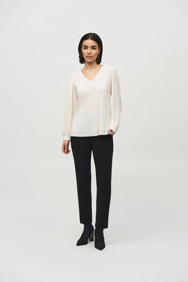 Joseph Ribkoff Pleated Knit Boxy V-Neck Top