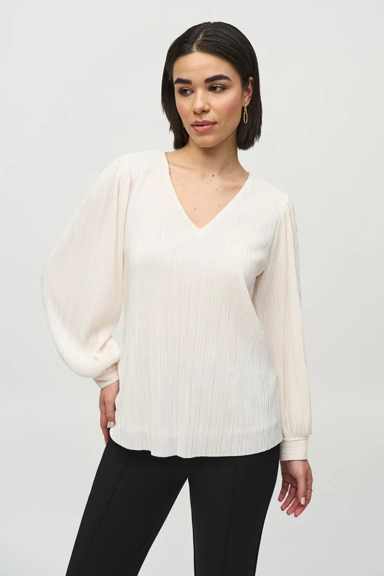 Joseph Ribkoff Pleated Knit Boxy V-Neck Top