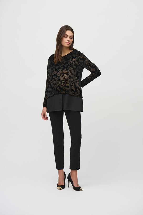 Joseph Ribkoff Foiled Velvet & Georgette Flared Top