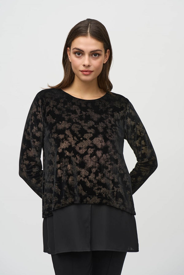 Joseph Ribkoff Foiled Velvet & Georgette Flared Top