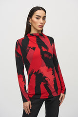 Joseph Ribkoff Abstract Print Mock Neck Top