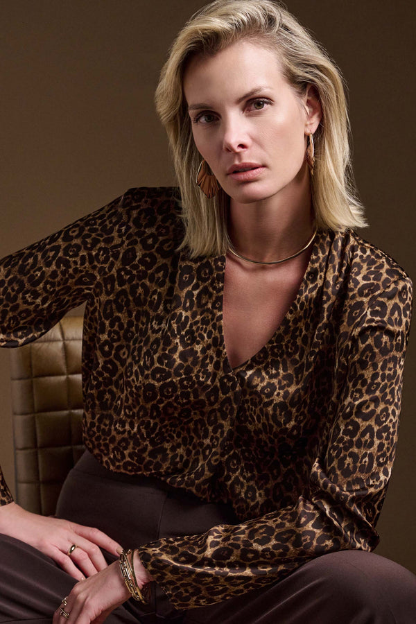 Joseph Ribkoff Satin Animal Print Top