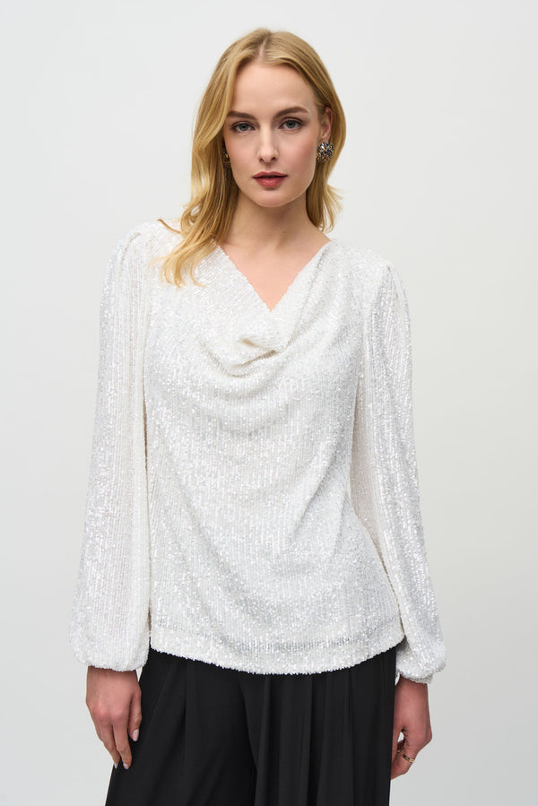 Joseph Ribkoff Sequined Cowl Neck Top