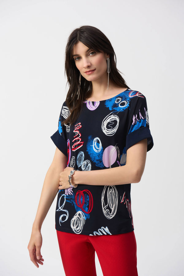 Joseph Ribkoff Silky Knit Abstract Print Boxy Top