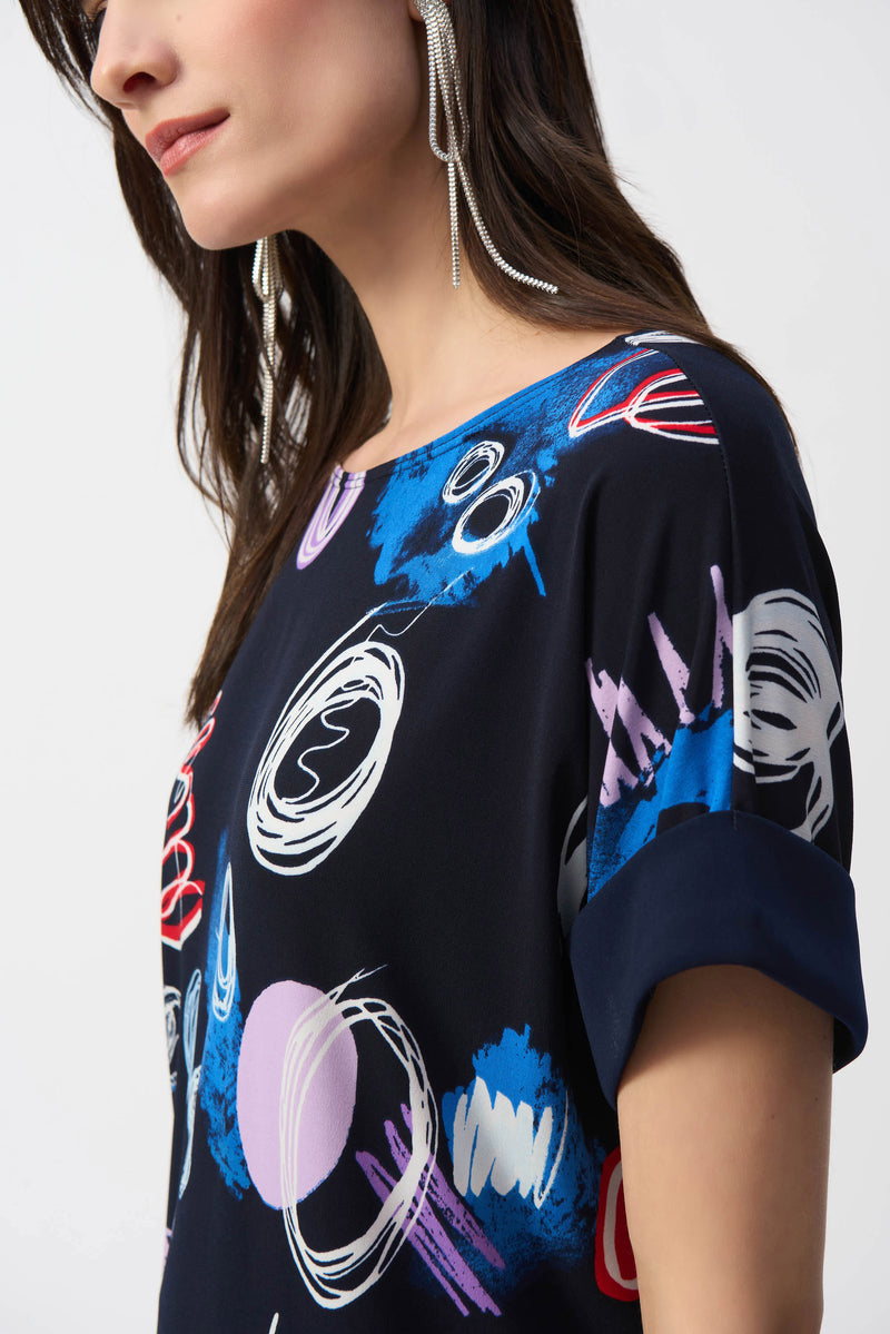 Joseph Ribkoff Silky Knit Abstract Print Boxy Top