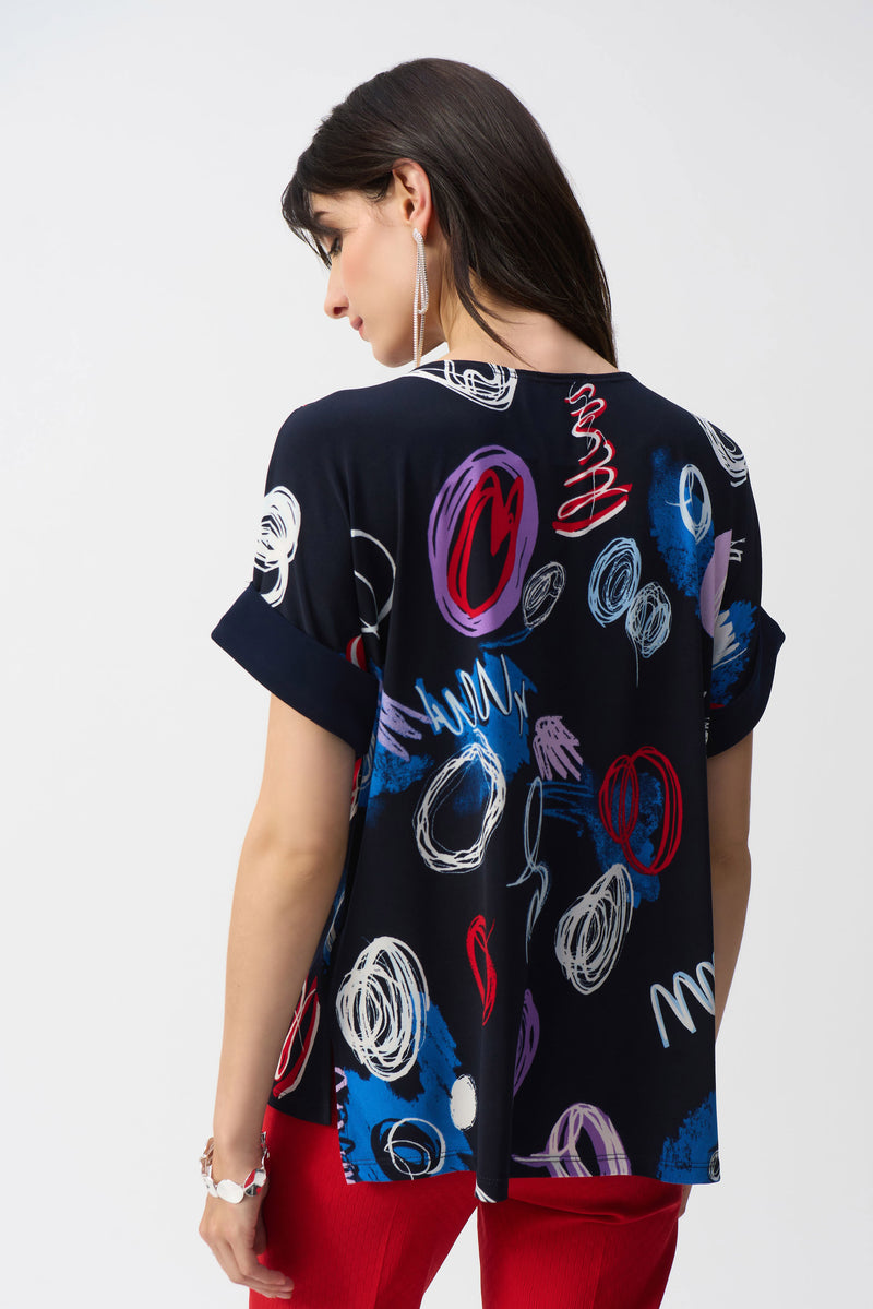 Joseph Ribkoff Silky Knit Abstract Print Boxy Top