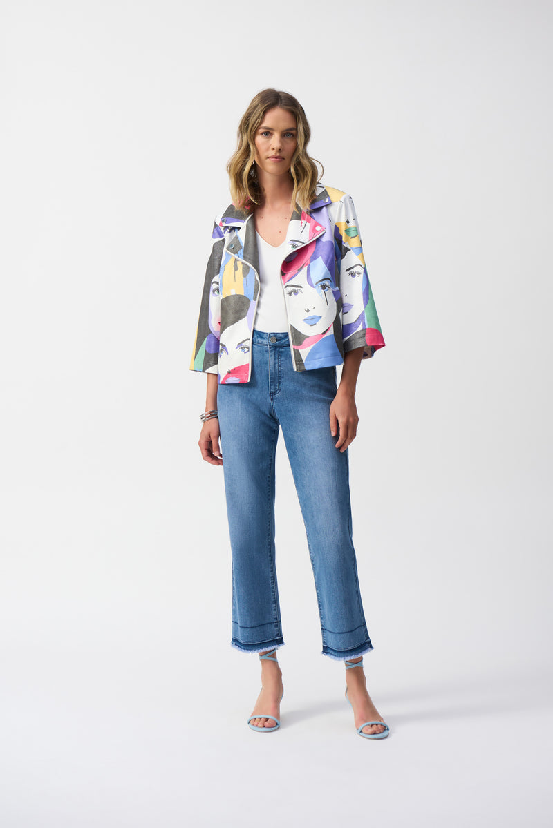 Joseph Ribkoff Faux Suede Face Print Jacket