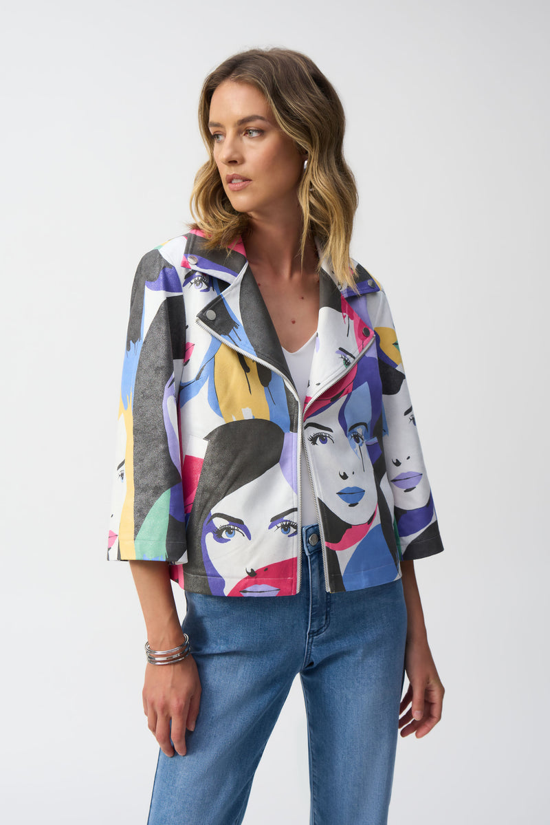 Joseph Ribkoff Faux Suede Face Print Jacket