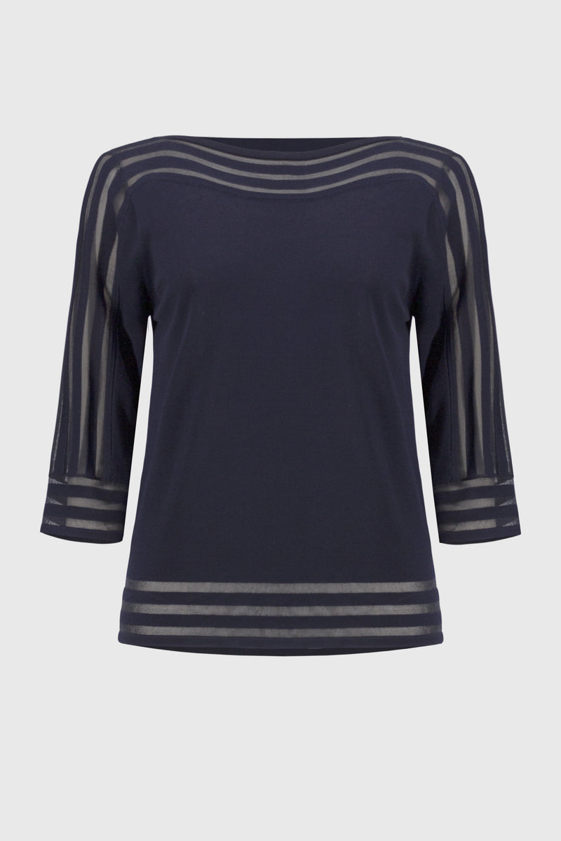 Joseph Ribkoff Mesh Stripe Detail Top