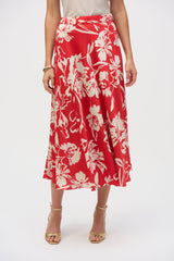 Joseph Ribkoff Satin Floral Print A-Line Skirt