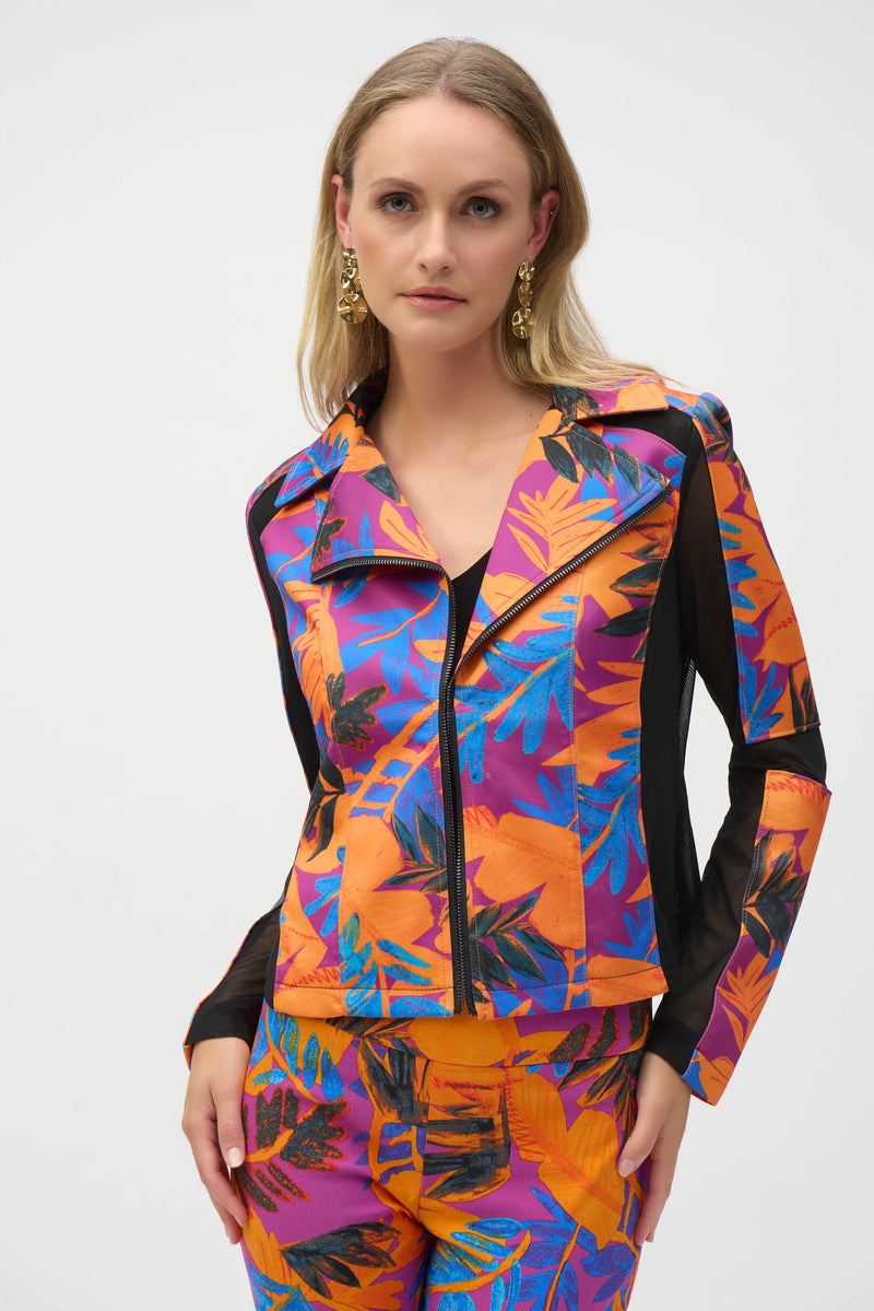 Joseph Ribkoff Scuba Tropical Print Fitted Jacket