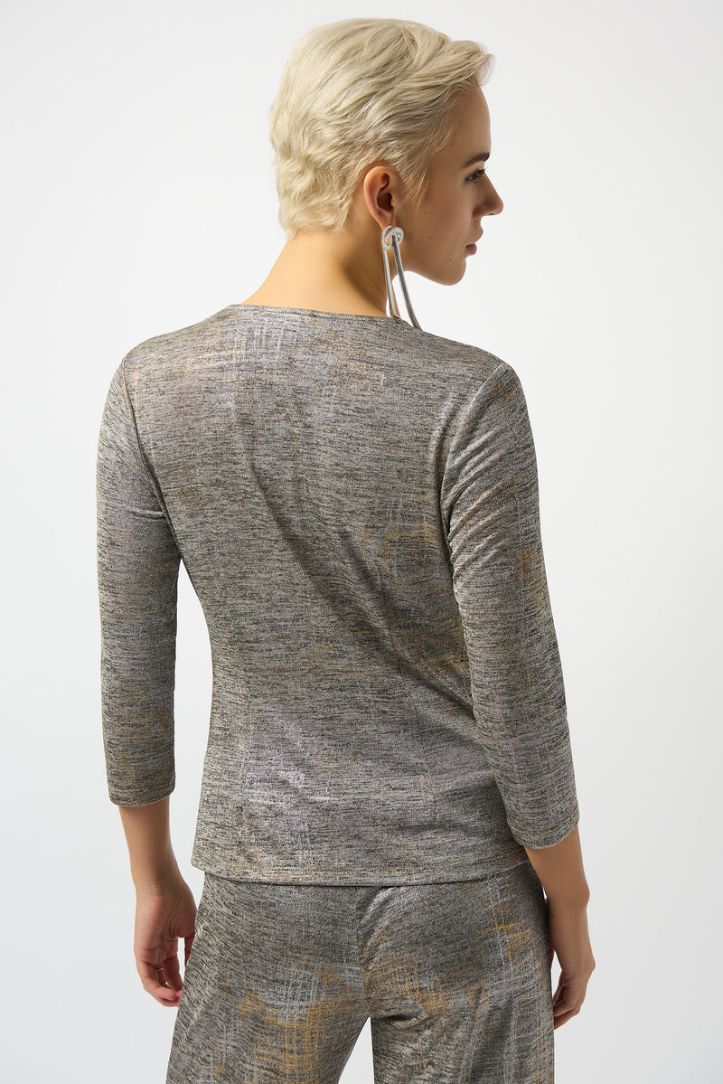Joseph Ribkoff Foiled Mélange Knit Wrap Top