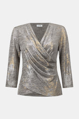 Joseph Ribkoff Foiled Mélange Knit Wrap Top