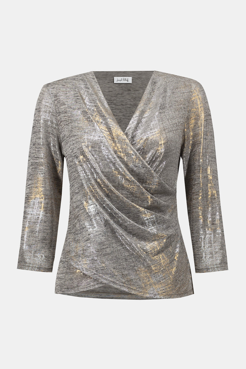 Joseph Ribkoff Foiled Mélange Knit Wrap Top