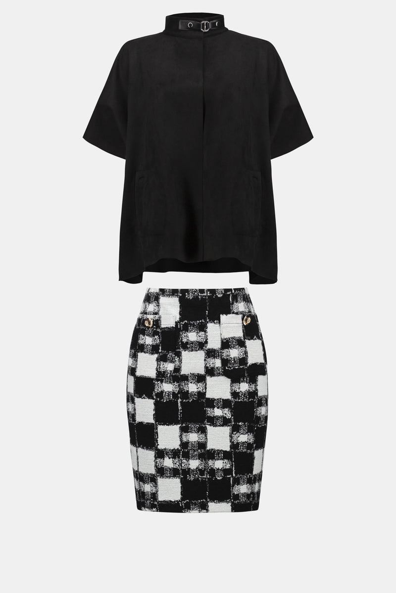 Joseph Ribkoff Jacquard Sweater Plaid Print Skirt