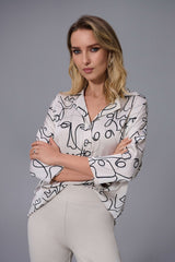 Joseph Ribkoff Satin Abstract Face Print Boxy Top