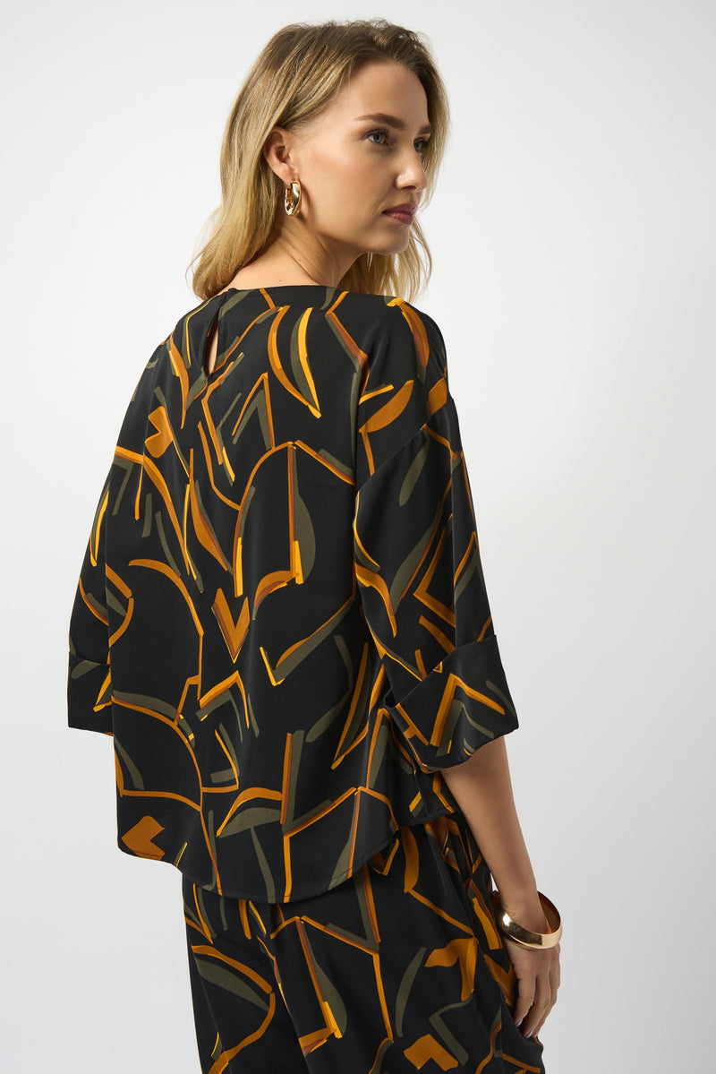 Joseph Ribkoff Woven Geometric Print Boxy Top