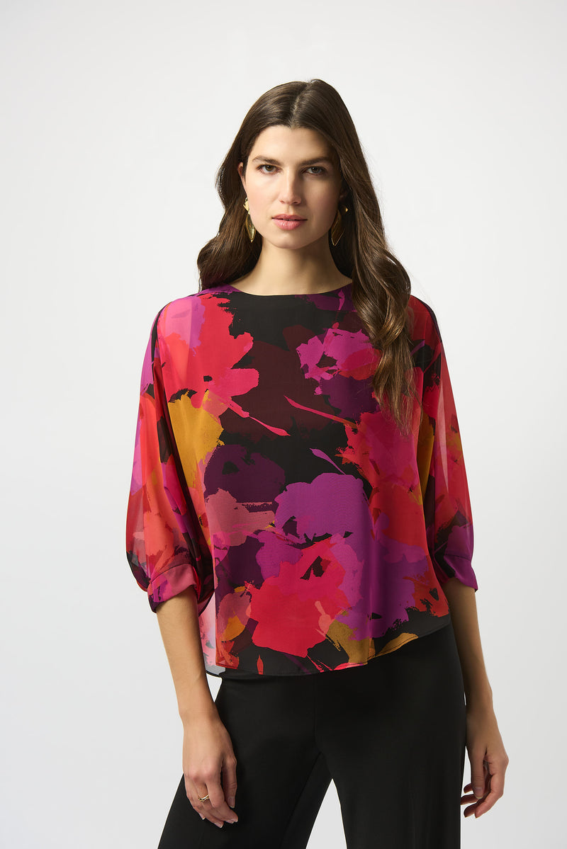 Joseph Ribkoff Chiffon Floral Print Boxy Top