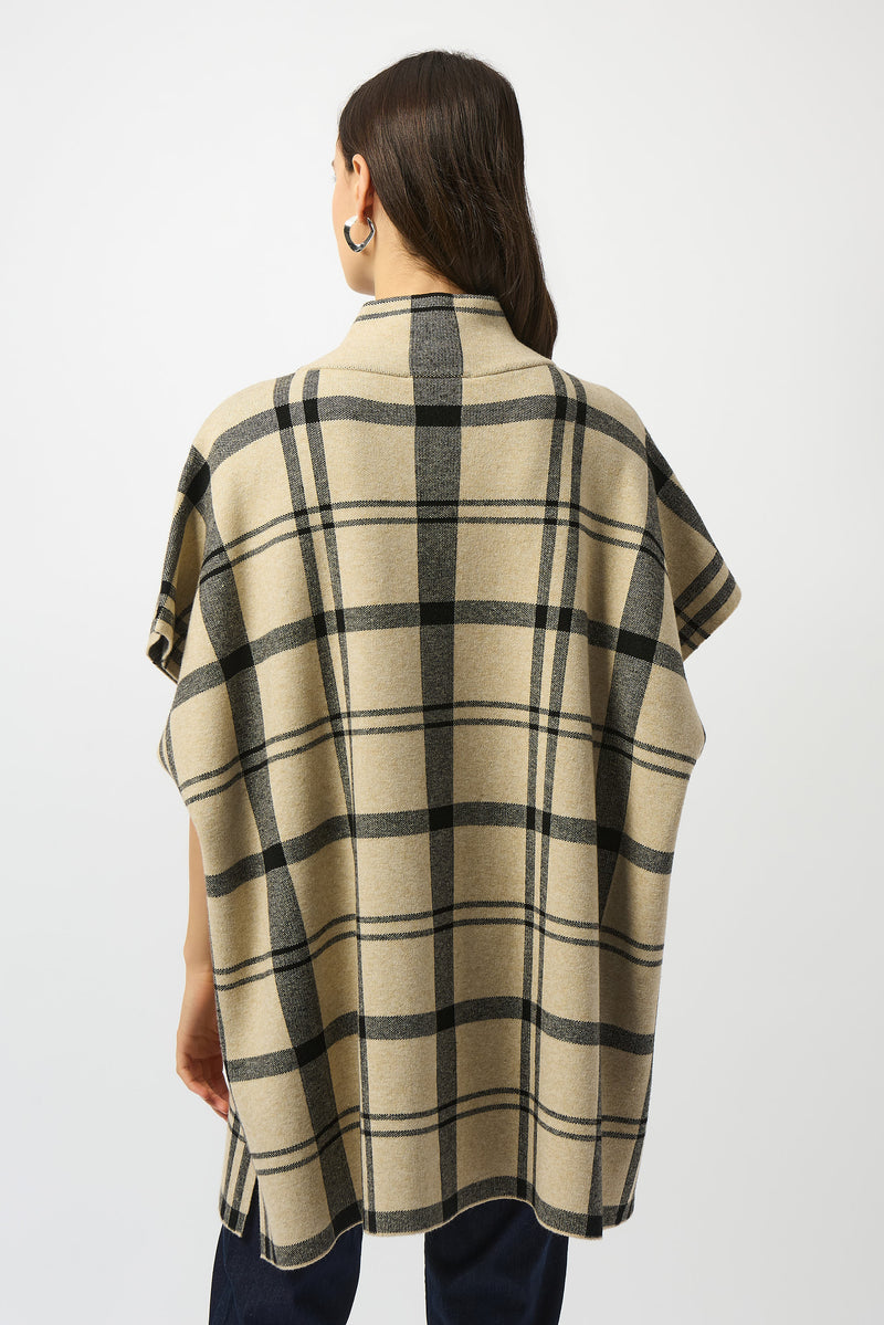 Joseph Ribkoff Jacquard Sweater Knit Plaid Poncho
