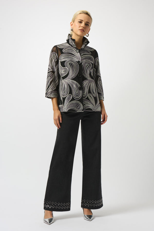 Joseph Ribkoff Embroidered Mesh Straight Jacket