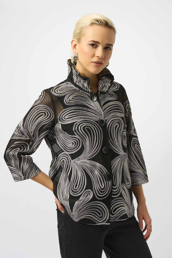 Joseph Ribkoff Embroidered Mesh Straight Jacket