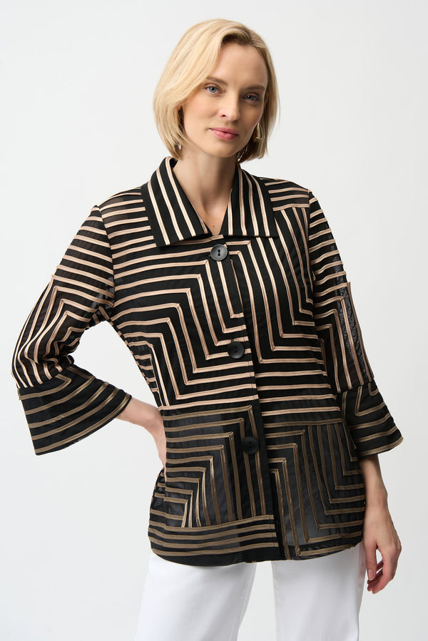 Joseph Ribkoff Satin & Mesh Abstract Print Jacket