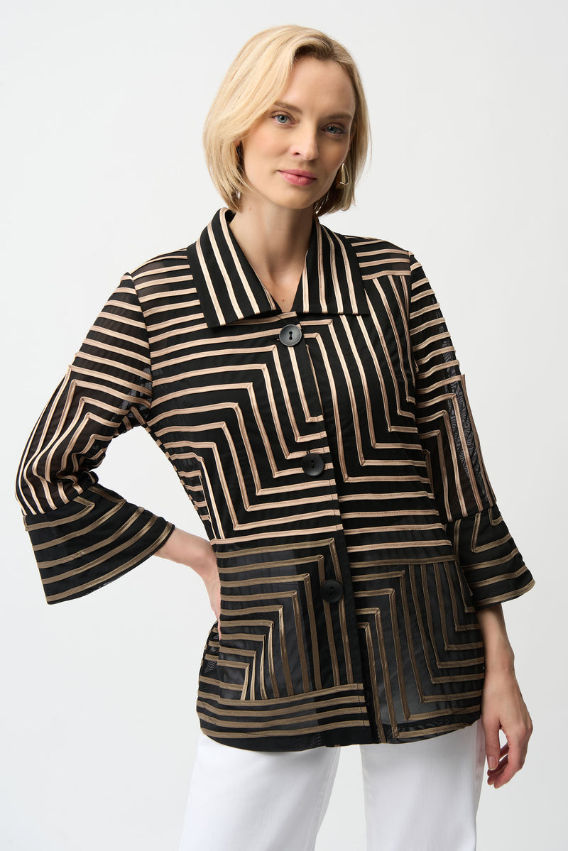 Joseph Ribkoff Satin & Mesh Abstract Print Jacket