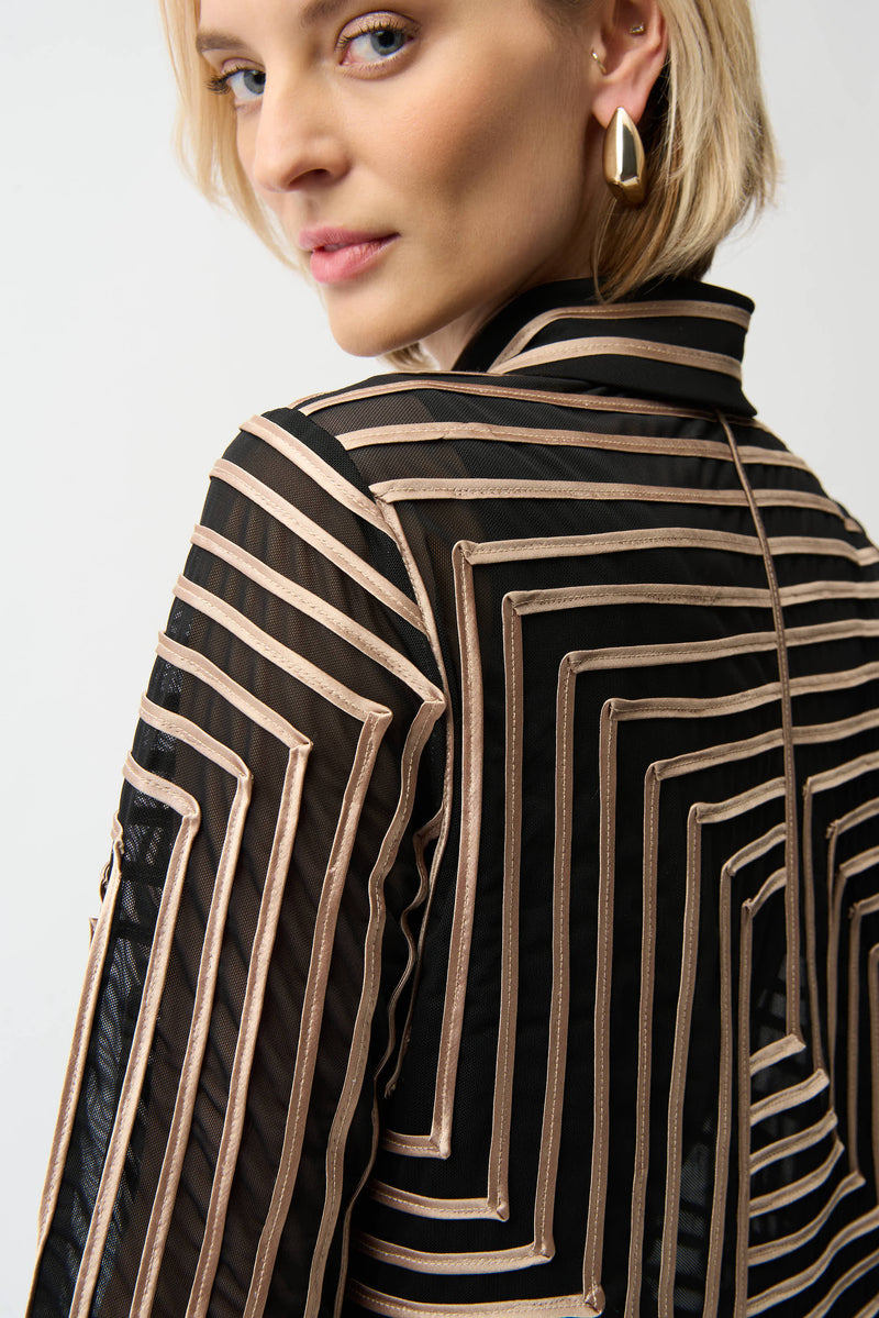 Joseph Ribkoff Satin & Mesh Abstract Print Jacket