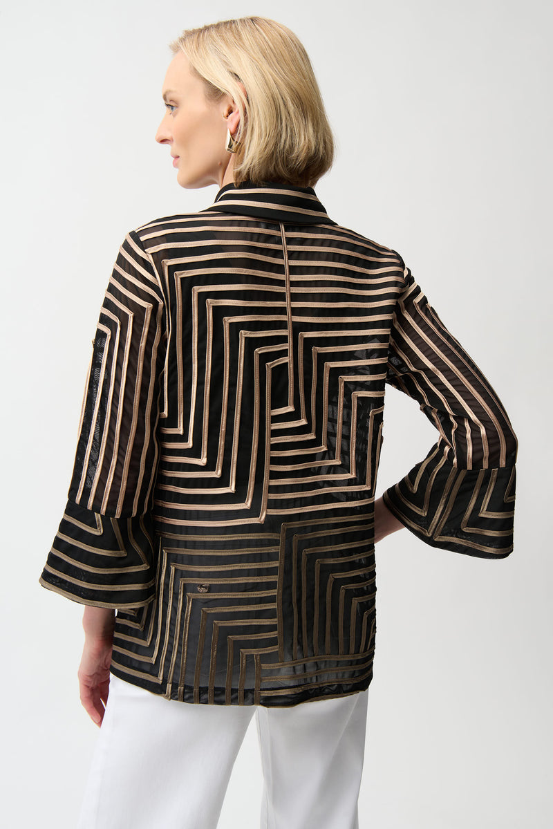 Joseph Ribkoff Satin & Mesh Abstract Print Jacket