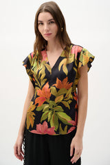 Joseph Ribkoff Satin Tropical Print Top