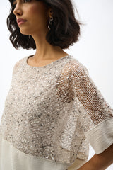 Joseph Ribkoff Sequined Mesh and Gauze Boxy Top