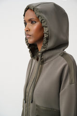 Joseph Ribkoff Scuba Jersey & Satin Hooded Jacket