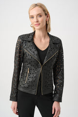 Joseph Ribkoff Foiled Faux Suede And Mesh Jacket