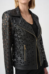 Joseph Ribkoff Foiled Faux Suede And Mesh Jacket