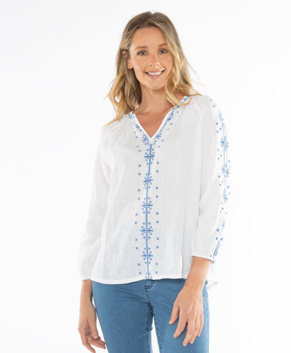 Jump Embroidered Linen Top