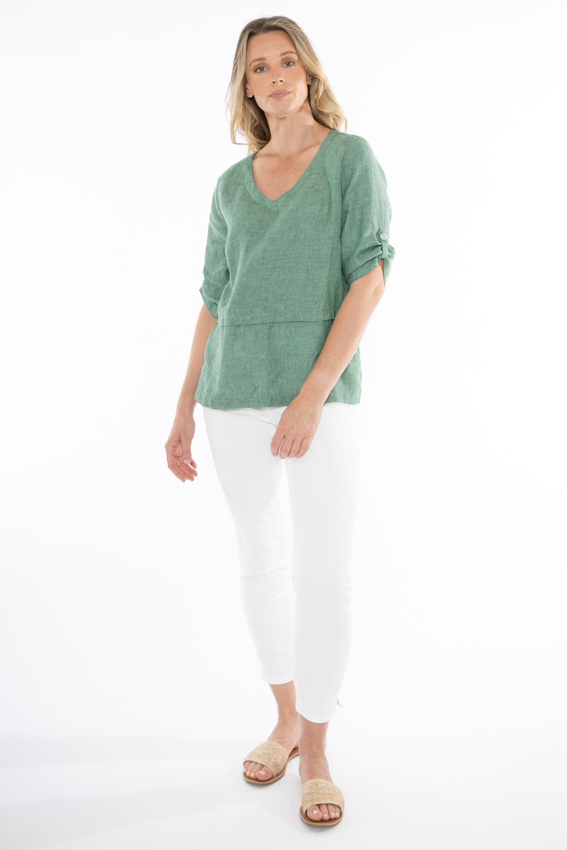 Jump V-Neck Tab Sleeve Top