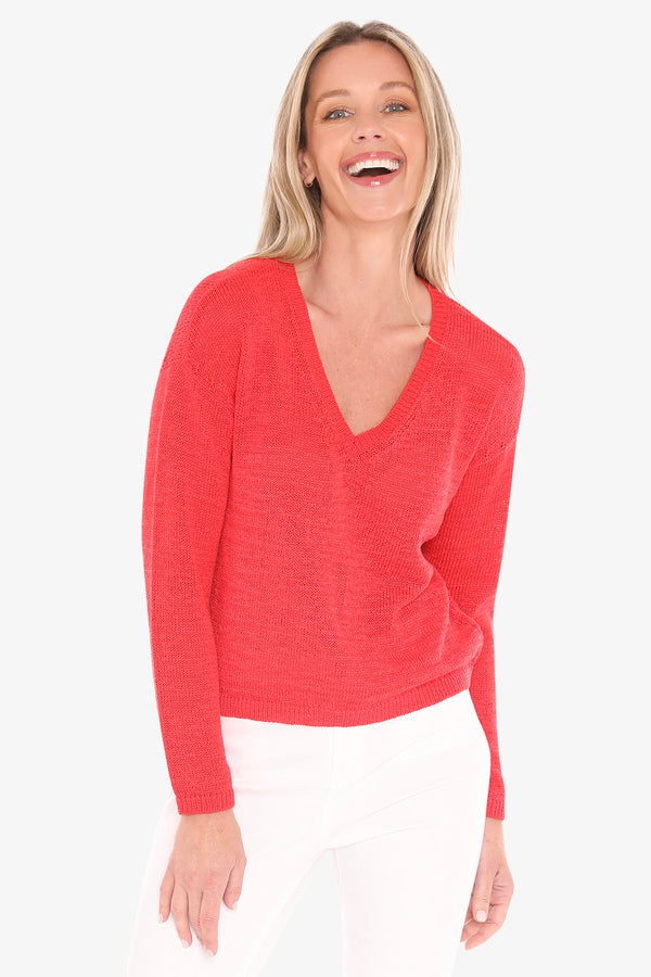 Jump V Neck Tape Yarn Pullover