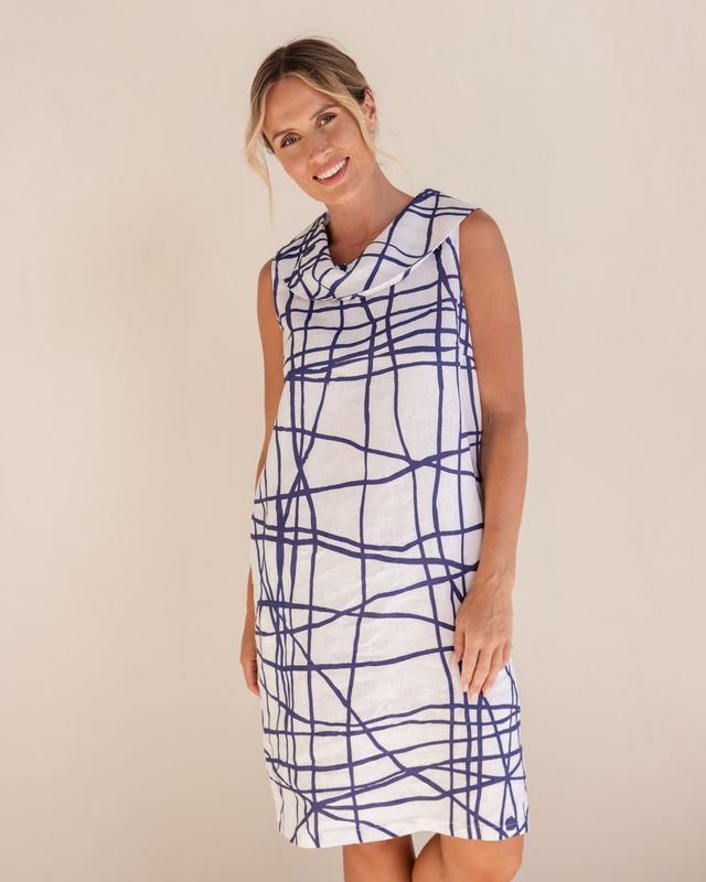 See Saw 100% Linen Cowl Neck Dress