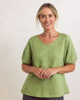 See Saw 100% Linen V Neck Swing Top