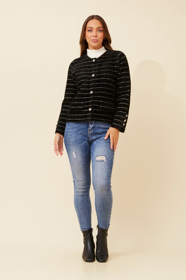 Caroline Morgan Stripe Knit Cardigan