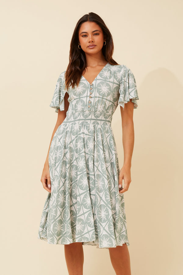 Caroline Morgan Ruffle Sleeve Dress