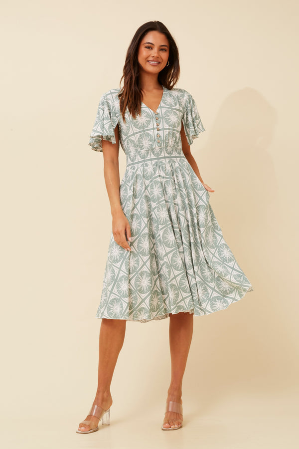 Caroline Morgan Ruffle Sleeve Dress