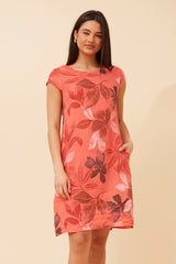 Bottega Leaf Print Linen Dress